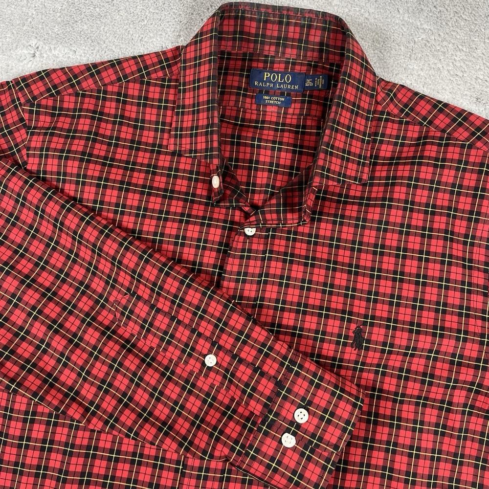 Polo Ralph Lauren Red Plaid Button Shirt Mens Big 16.5-32/33 Long Sleeve Stretch